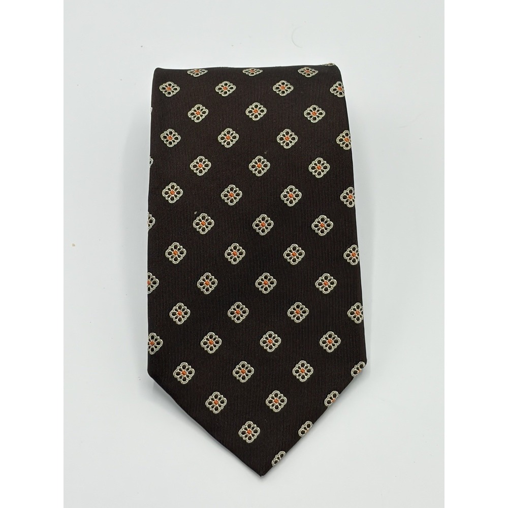 VTG Banana Republic Tie 100% Italian Silk Floral Medallion Brown 56" Italy Made